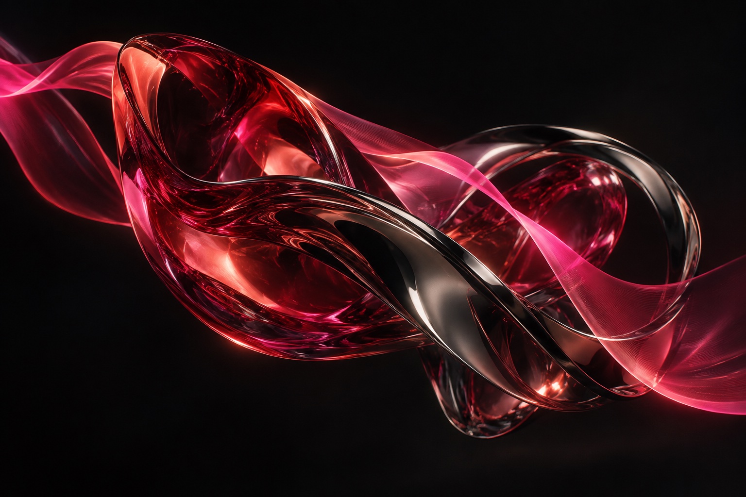 Crimson glass sculpture in a dark studio